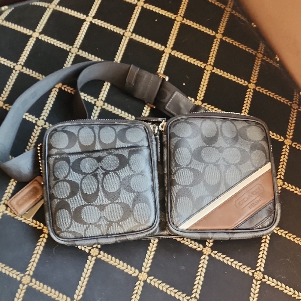 Coach Black and Brown Belt Bag with Signature Design